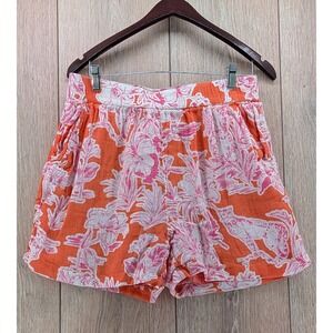 C&C California Linen Pull-On Shorts – Orange & Pink‎ Print (Size L)